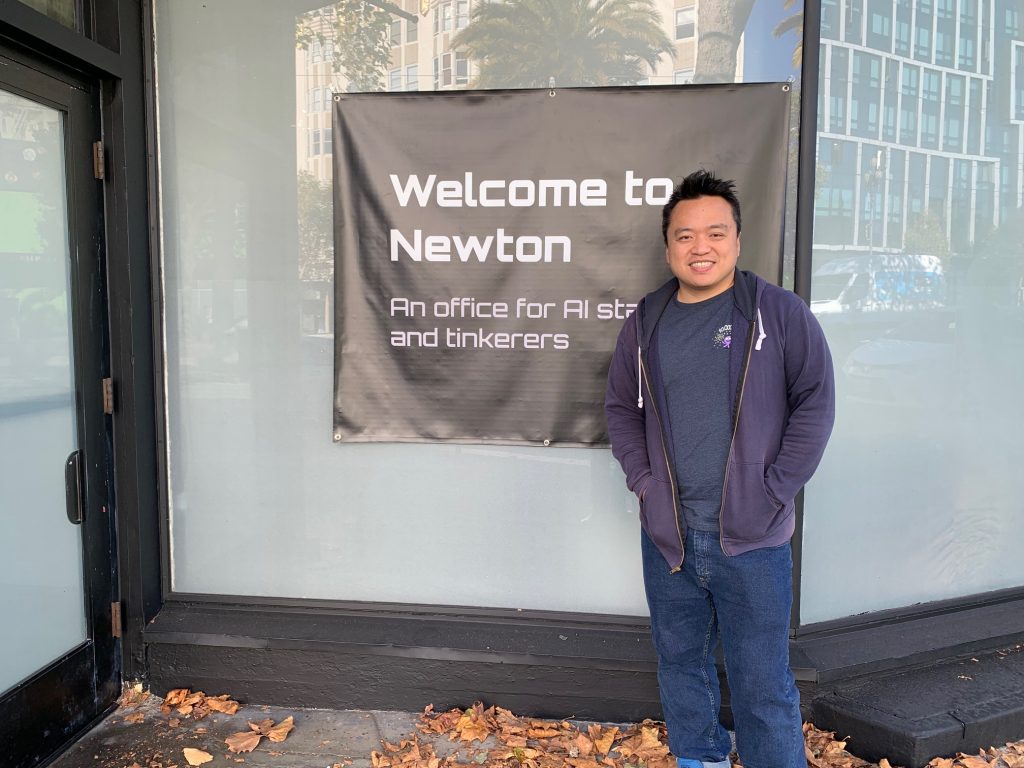 Swyx outside the Newton AI hackerspace
