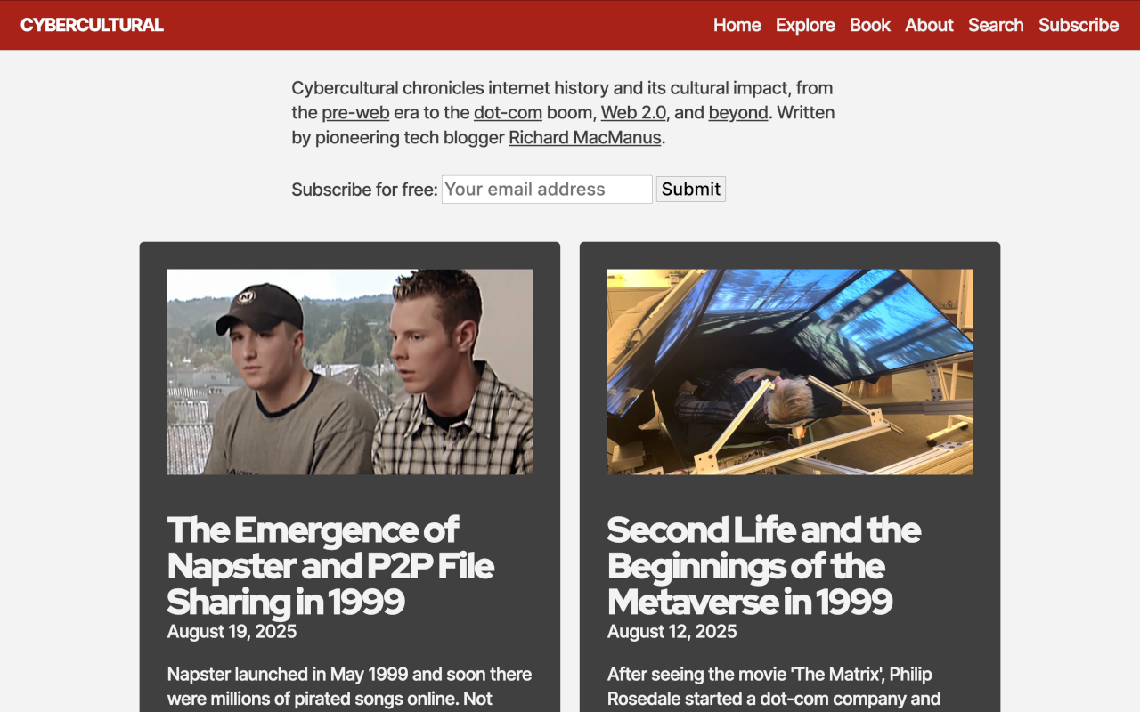 Cybercultural homepage, August 2025