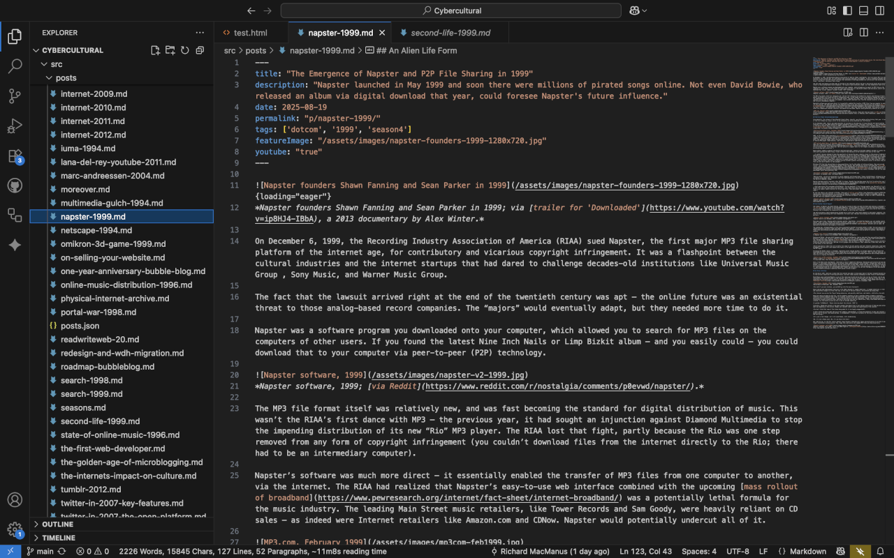 I manage Cybercultural in VS Code