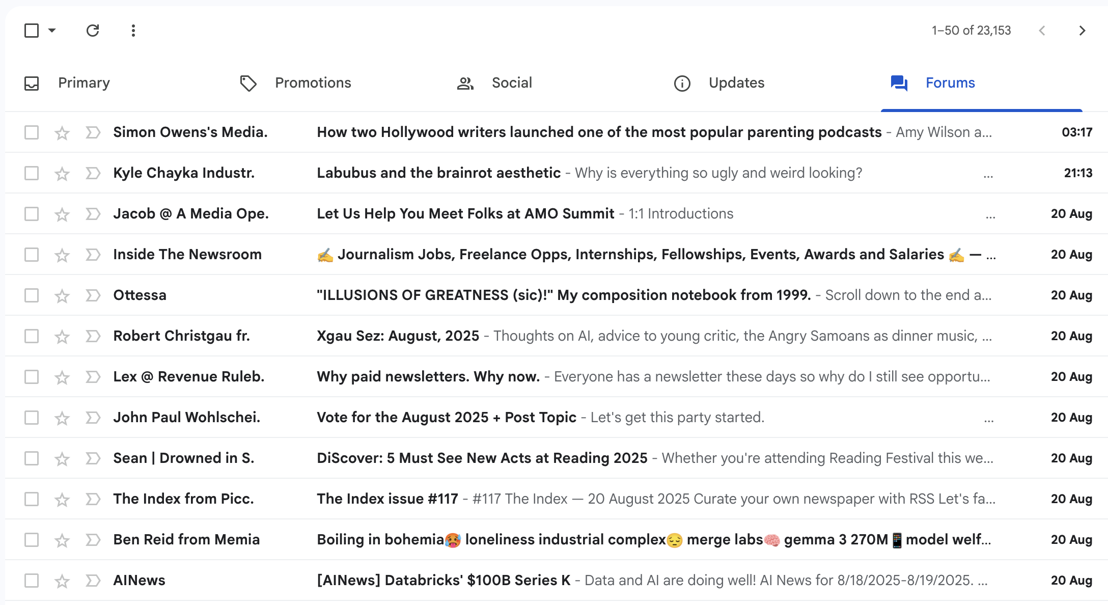 My Gmail forums tab this morning