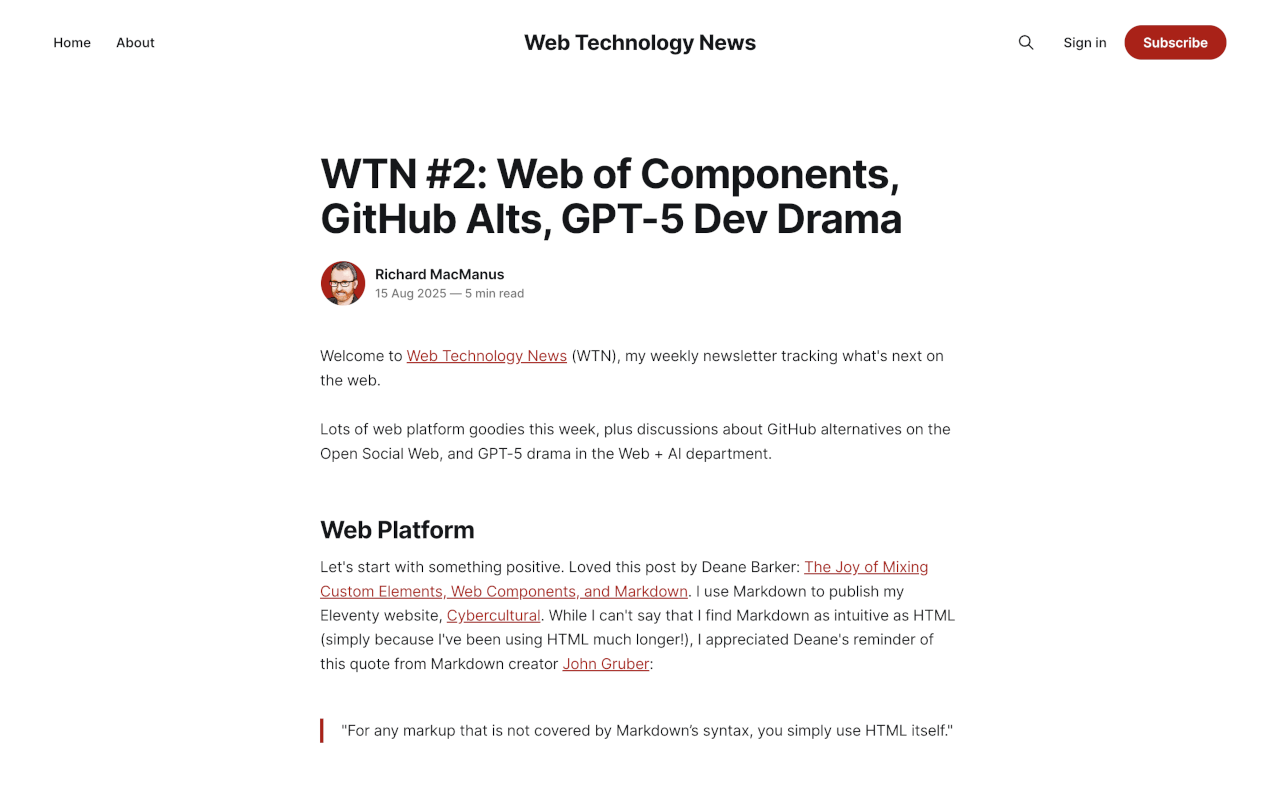 Issue 2 of Web Technology News, my new Ghost publication