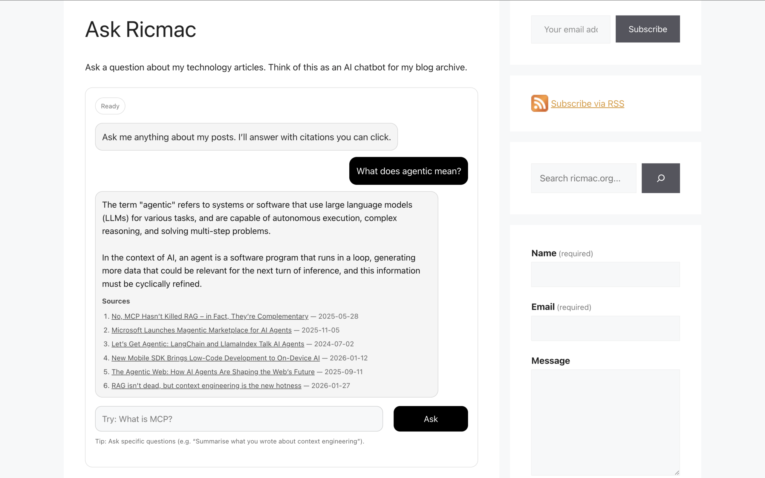 An example of a question answered by AI in ricmac.org
