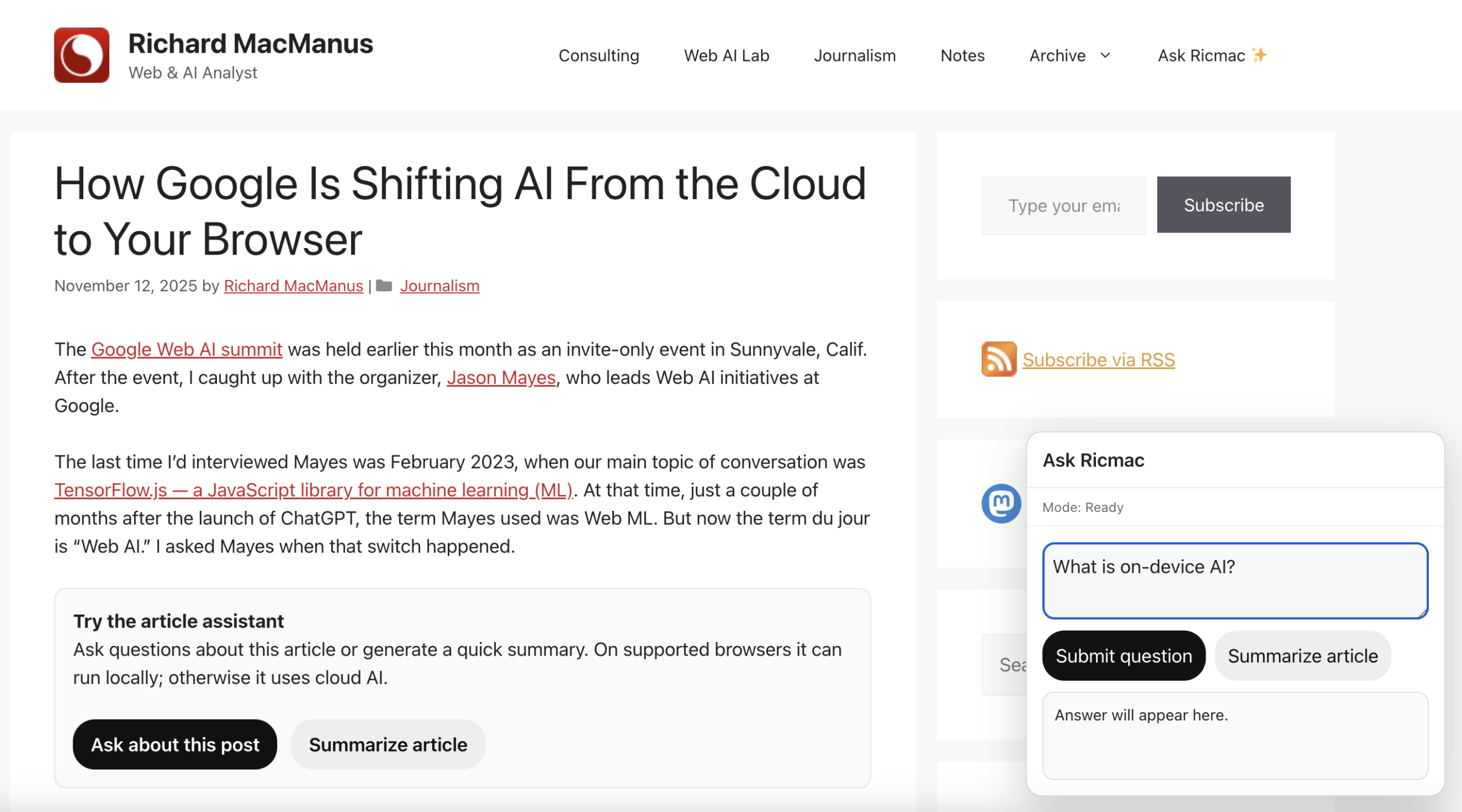 Article Assistant in ricmac.org